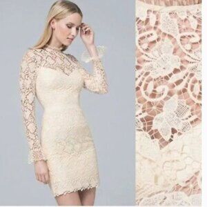 Monique Lhuillier Marie Dress Lace Long Sleeve Sheath Mini Ivory White 4